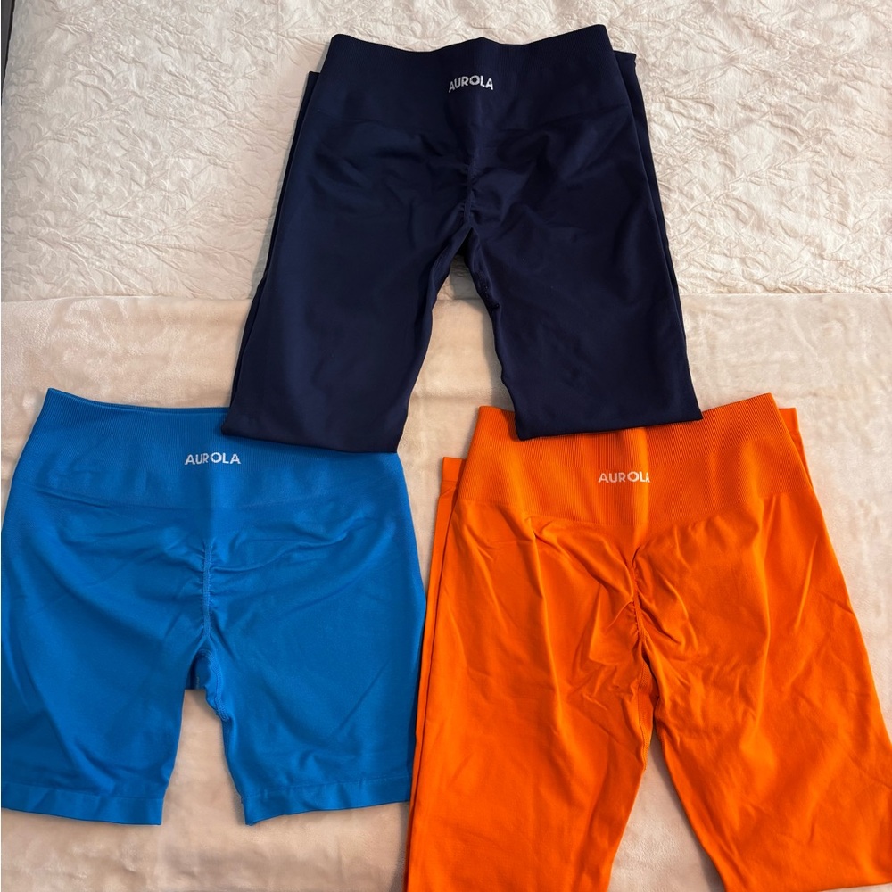 AUROLA Women's Leggings and Pair of Shorts - Navy, Blue, and Orange